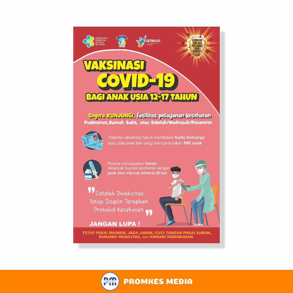 

Poster Kesehatan, Vaksinasi Covid 19 Anak Usia 12-17 Tahun
