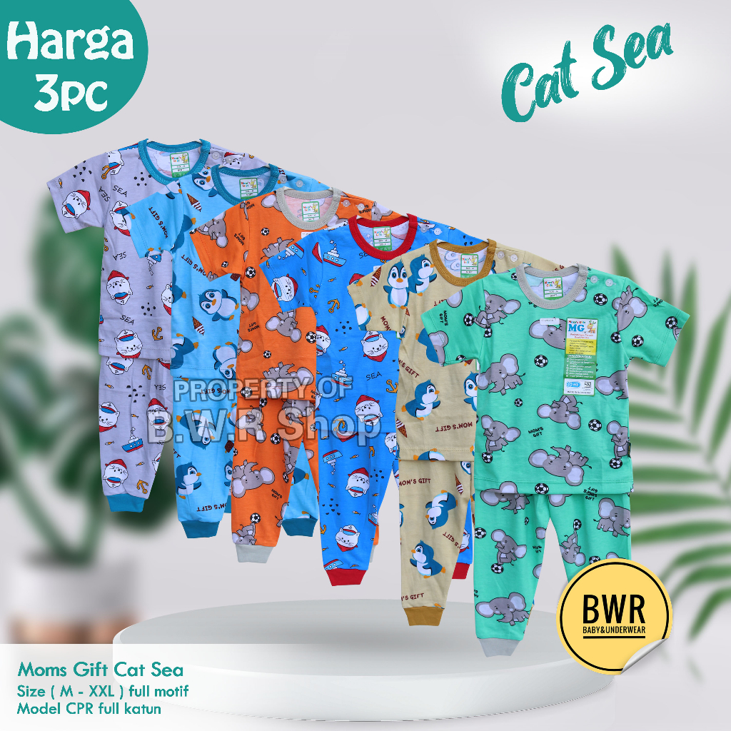 [ HARGA 3 setel ] CPR Setelan Moms Gift Ubur Ubur  Felicia  Cat Sea/ Baju Bayi Piyama Anak Unisex Kancing Pundak Mom's Gift Motif Terbaru | Bwr