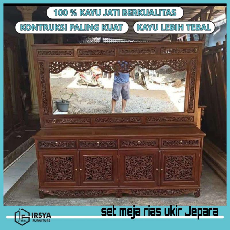 Bufet / Meja Rias Set Kayu Jati Plus Cermin - Bufet Ukir Jepara 2 Meter