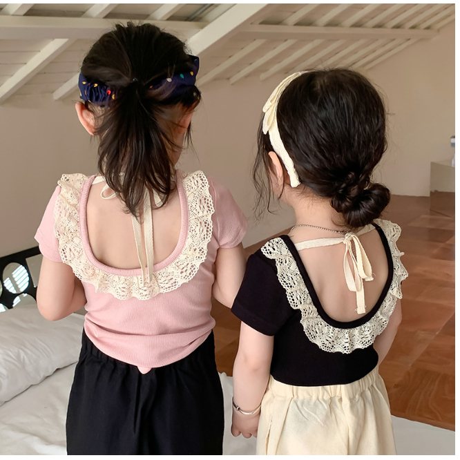 babyfit kaos lengan pendek punggung renda baju anak perempuan blus korean style import sc-0607