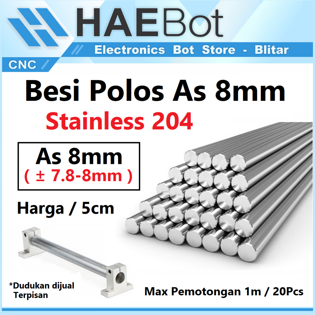 [HAEBOT] Besi Polos Linear Shaft As 8mm Stainless Steel CNC 3D Printer Smooth Rod Harga 5cm SS 204 Mekanik Part Slider Batang