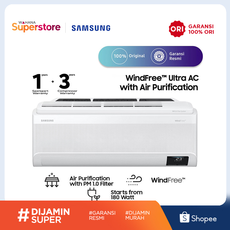 Samsung AC Inverter WindFree Ultra with Air Purification PM1.0 Filter 1 1/2 PK ( 1.5 PK ) - AR12CYKA