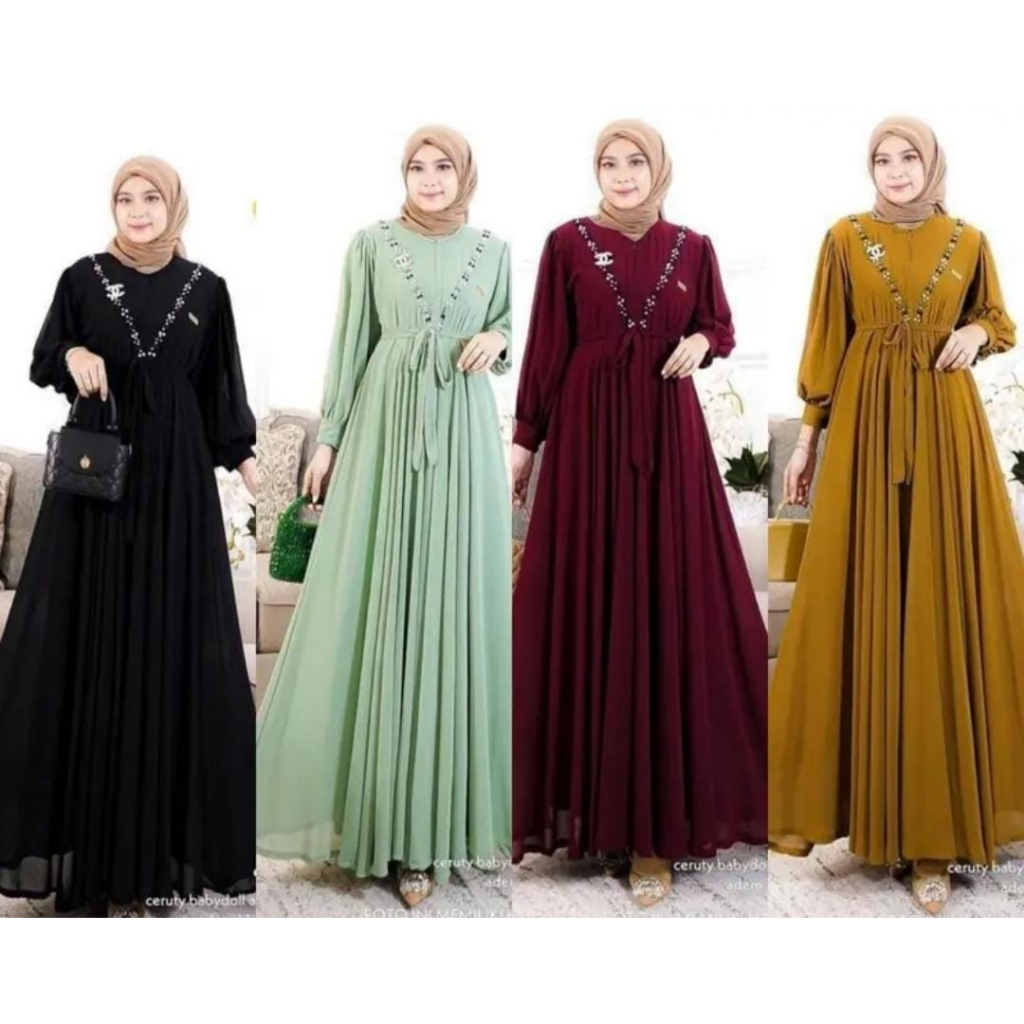 LANGSUNG KIRIM GAMIS BIG SIZE  BB[ 90-120 KG] Gamis Wanita Kekinian Busui Friendly Gaun Pesta Muslimah Ceruty Babydoll Aksen Mutiara Baju Wanita FREE BROSS