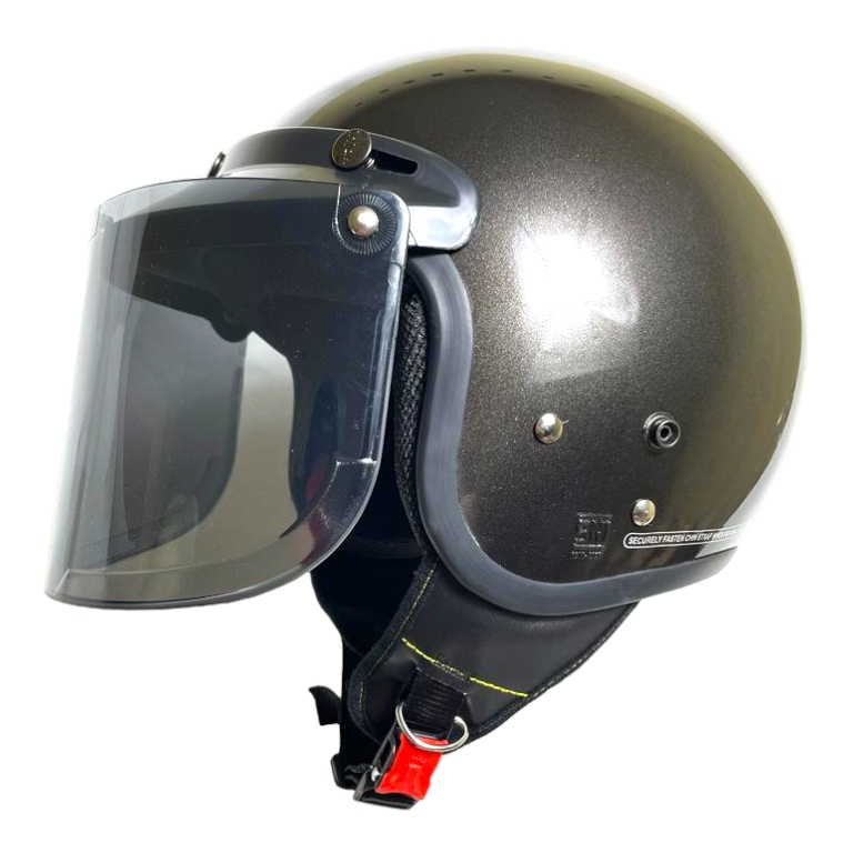 Helm Bogo Retro Classic JMC Dewasa Full Leher Gunmetal Glossy SNI Kaca Datar