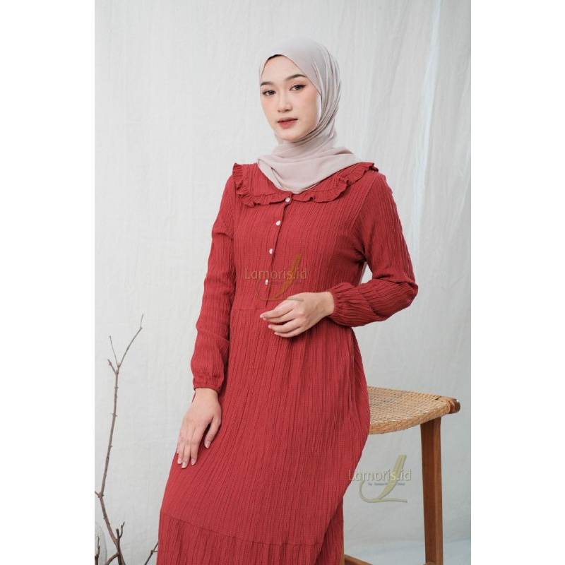 Gamis Wanita Neora Bahan Ladycrush Kancing Depan Dress Panjang Kekinian Terbaru