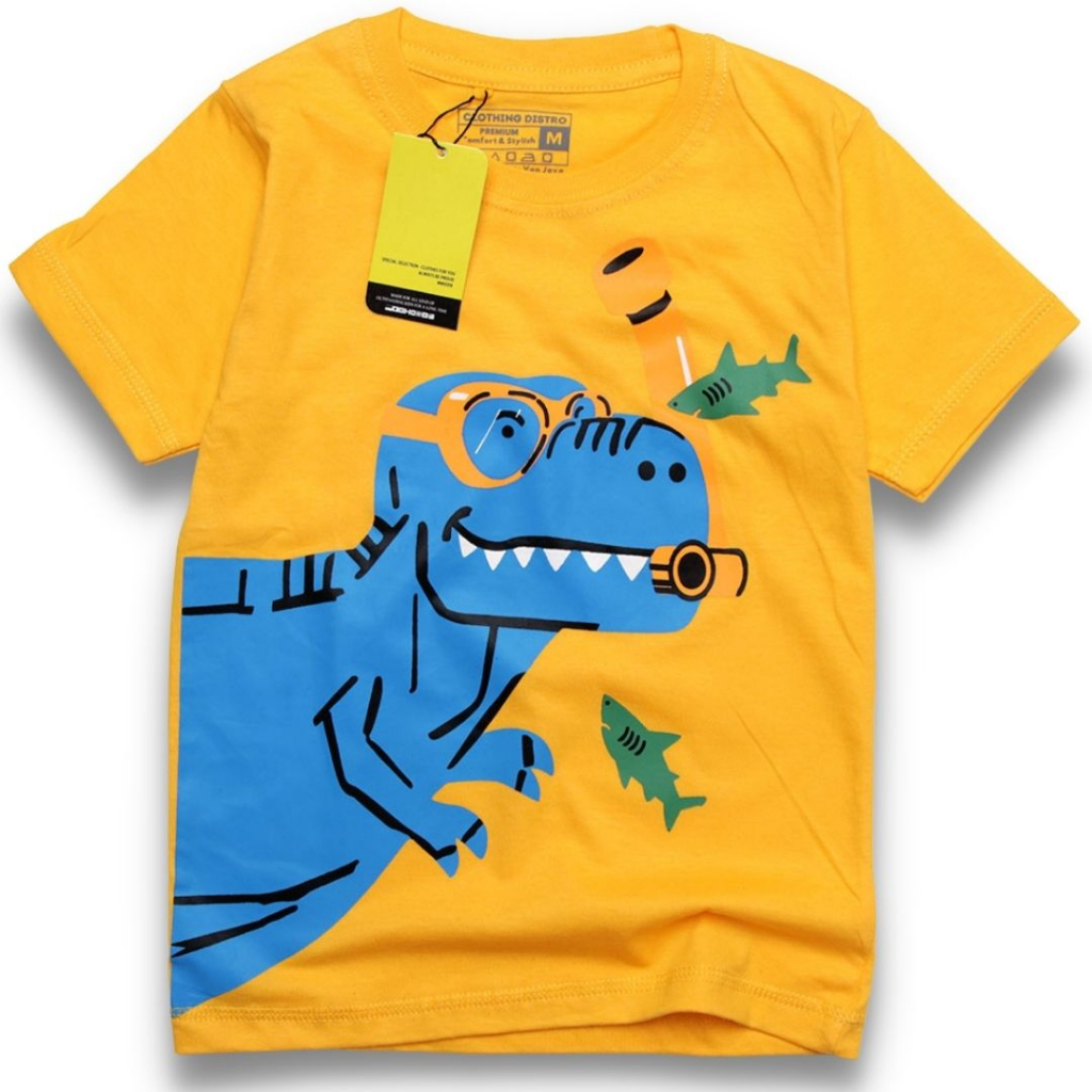 RGKIDS KAOS ANAK COWOK DINOSAURUS TYREX LUCU BAJU ANAK DINO SELAM MUSTARD ABADIGROSIR