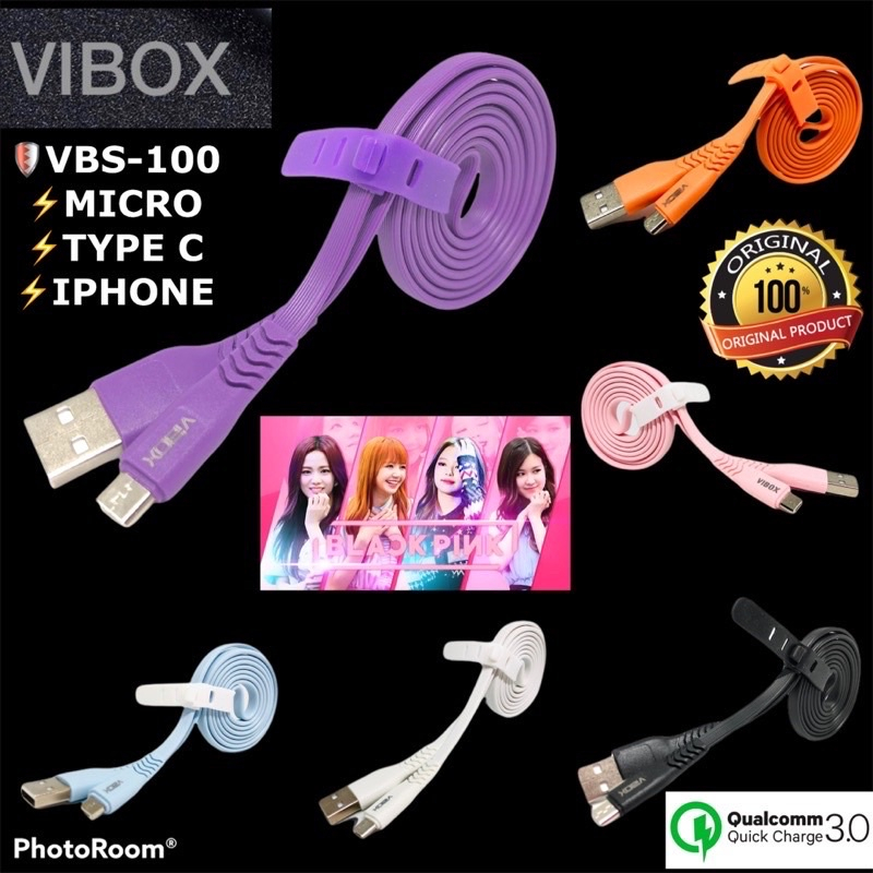 Kabel Data Vibox 120W 100cm For Micro Type C ios Support all Type Smartphone Hf / Speaker Bluetooth PowerBank All type Candy Colour BY SMOLL