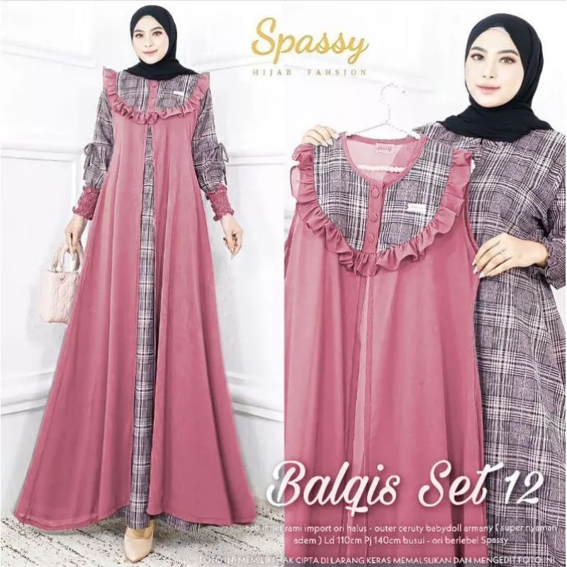 Gamis Terbaru Garis Selena Set 2 in 1 Gamis Plus Outher Balqis Busui Friendly dan Wudhu Friendy Matt