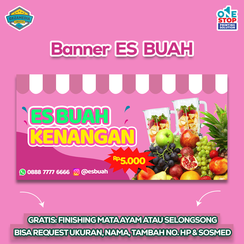 CETAK SPANDUK BANNER ES BUAH / JUICE / JUS BUAH - GRATIS DESAIN BISA GANTI NAMA & MENU
