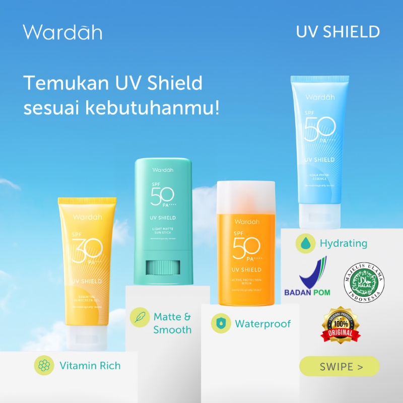 ARJUNA Wardah UV Shield Essential Sunscreen Gel SPF 30 PA +++ / UV Shield series Aqua Fresh Essence SPF 50 40 ml - Sunscreen Wajah 0% Alkohol