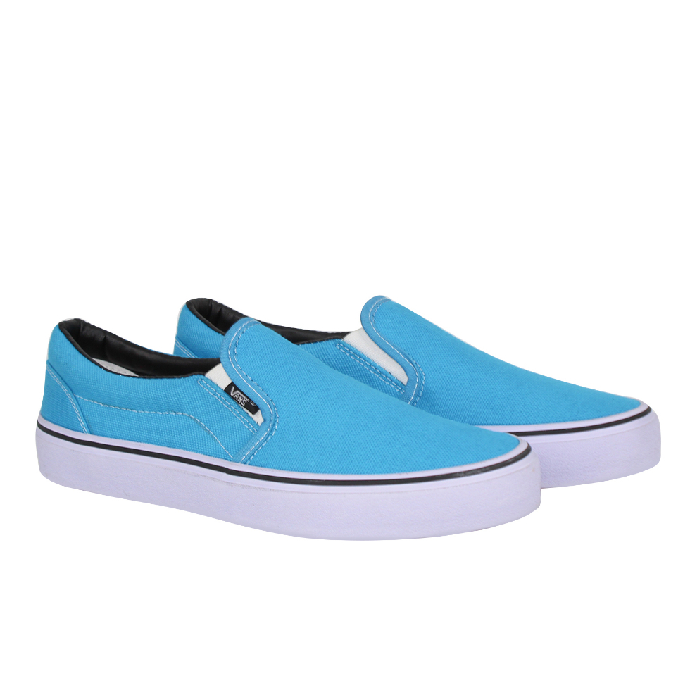 Sepatu vans pria slip on tanpa tali wanita biru turkis murah