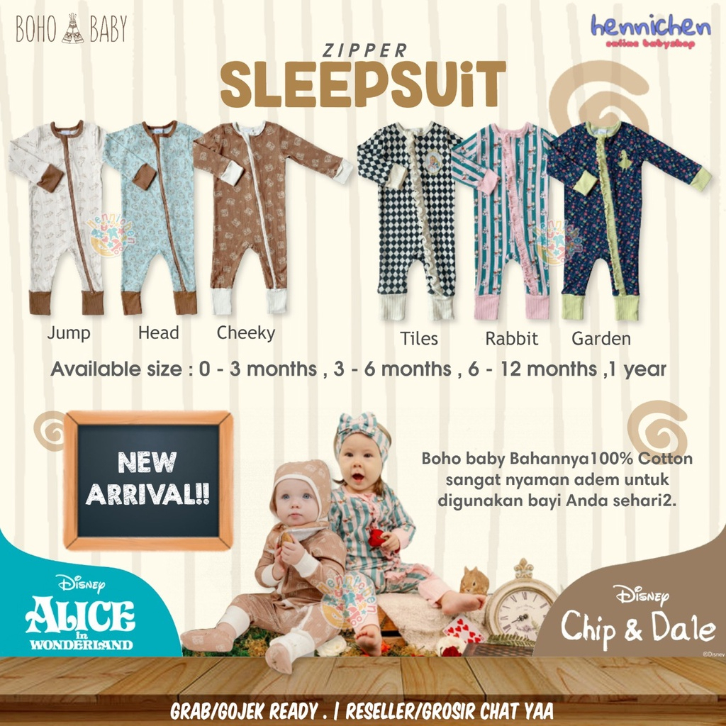 BOHO BABY Sleepsuit Zipper RUFFLE Sleepusit Zipper 0m -2 TAHUN BOHOBABY BOHOPANNA X DISNEY