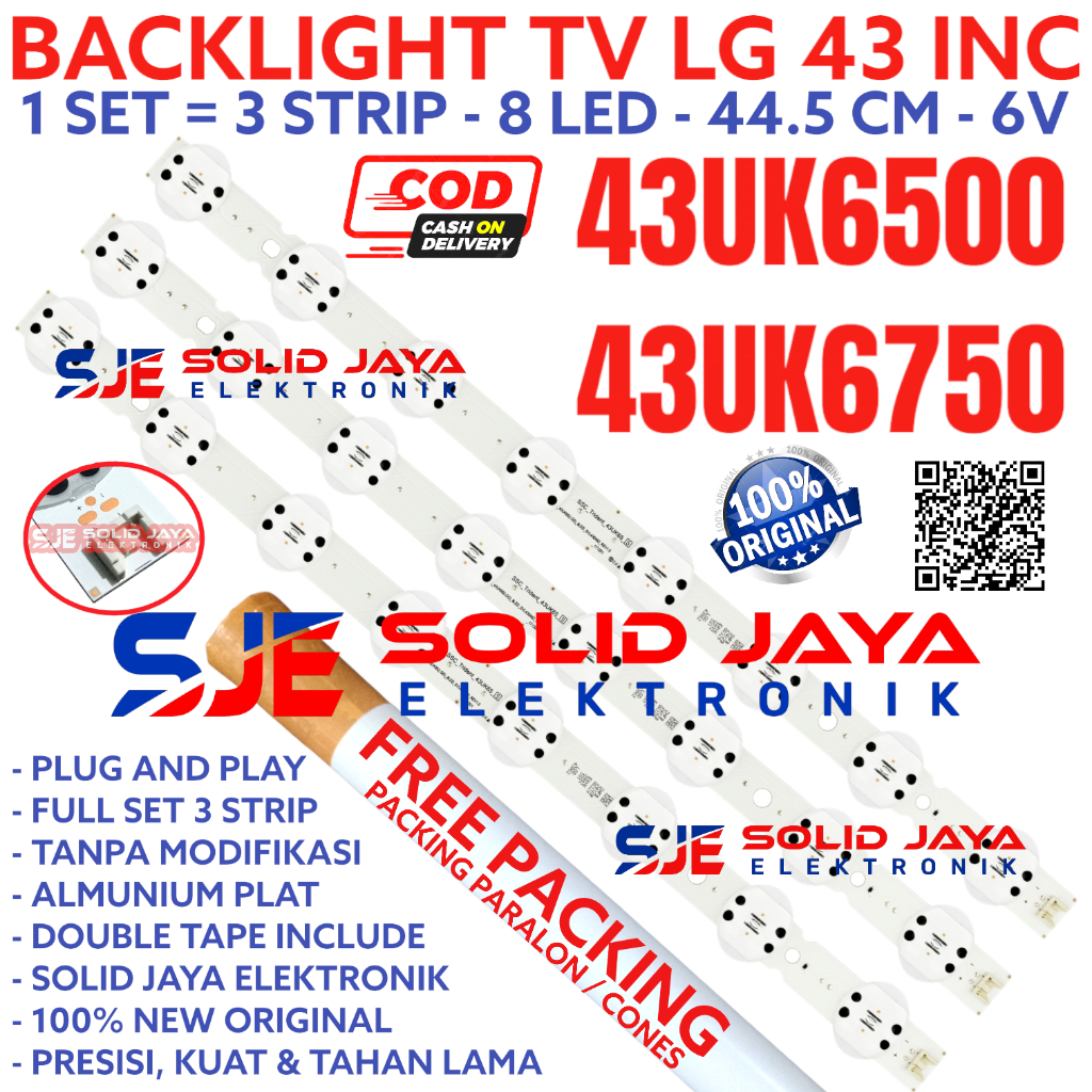 BACKLIGHT TV LED LG 43 INC 43UK6500 43UK6750 43UK LAMPU BL LED BAGONG KODOK 8 KANCING 8K 8LED 6V 6 VOLT LENSA BESAR LG 43INCH 43INC 43IN