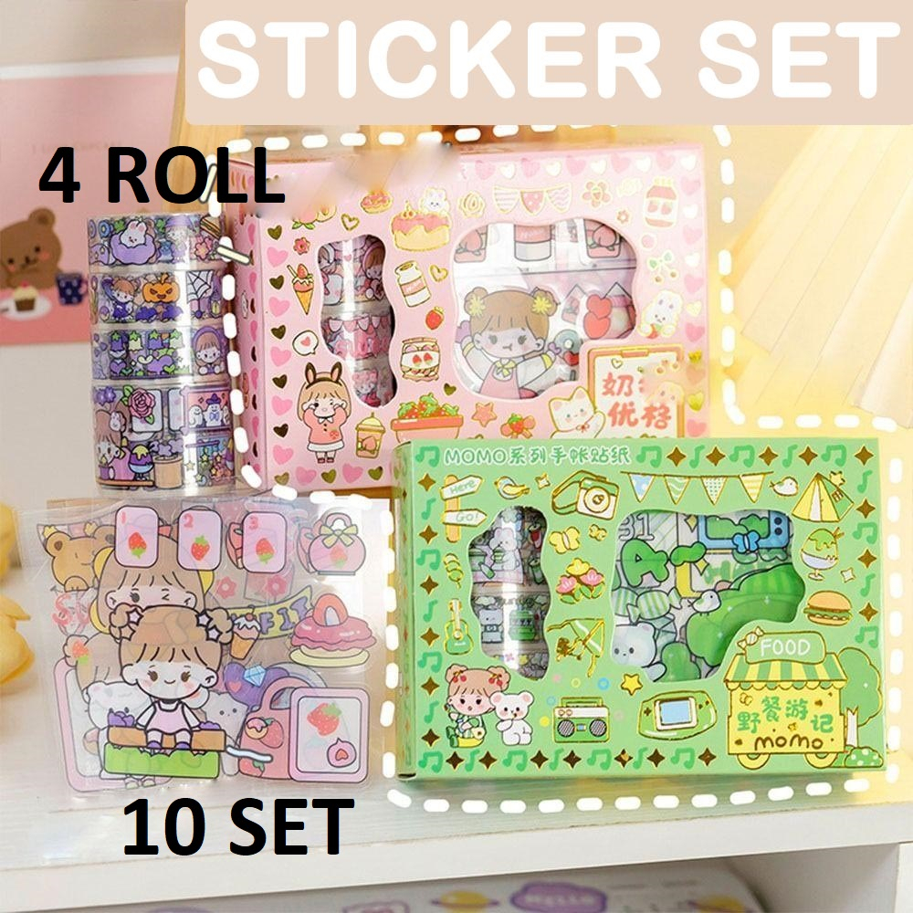 Viral Stiker Box Mini 10 Lembar Dan 4 Roll - Motif Kartun Korea Box Anti Air Sticker Dekorasi Simple Cute