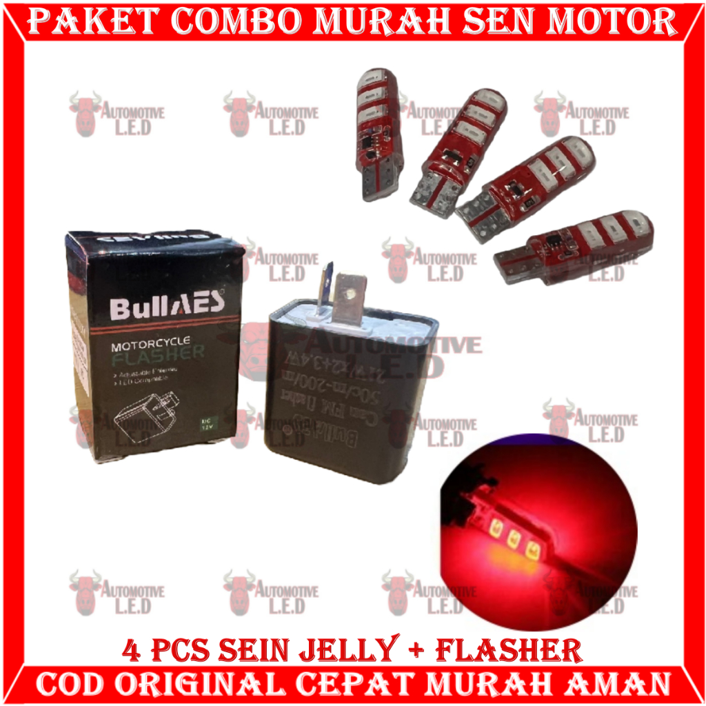 ORIGINAL COMBO PAKET HEMAT MURAH LAMPU SEIN MOTOR T10 JELLY FREE FLASHER SEIN | LAMPU SENJA MOTOR LAMPU SEN MOTOR