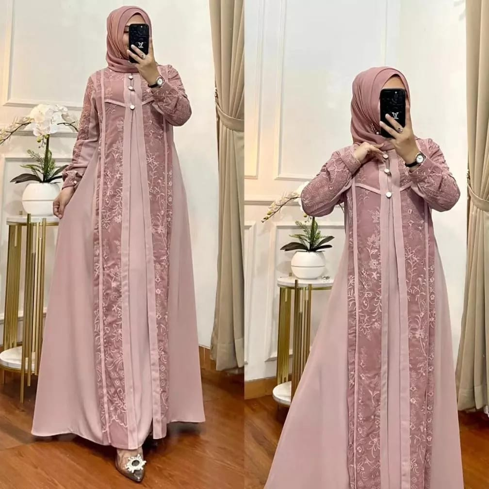 Baju Gamis Gamora Maxy Model Gamis Bahan Certy Babydoll Mix Brukat Baju Kondangan Model Terbaru 2023