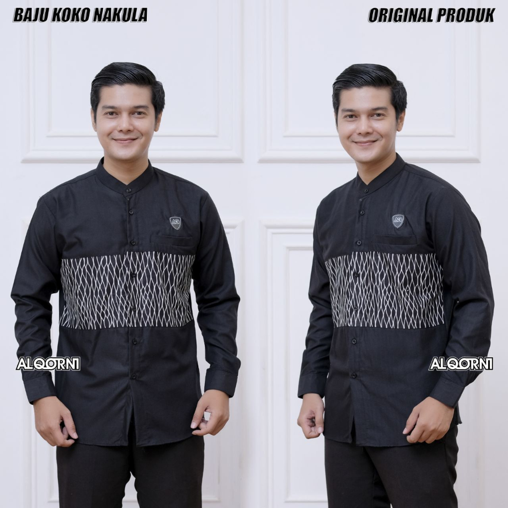 Baju Koko Nakula Kombinasi Motif Terbaru Pakaian Muslim Pria Lengan Panjang
