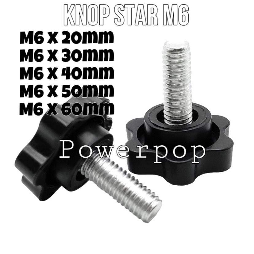 M6 BAUT KNOP STAR / KNOB BINTANG M6 TEBAL / KNOP BAUT M6 PEGANGAN / BAUT KUPING