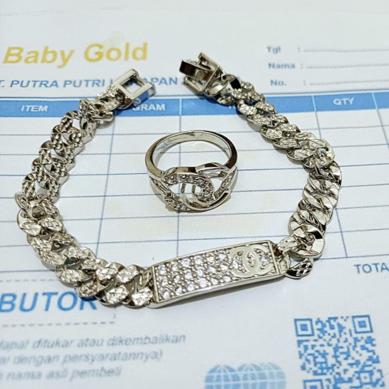 Aksesoris perhiasan wanita set 925 Anti karat tidak luntur 1 set perhiasan wanita gelang kalung cinc