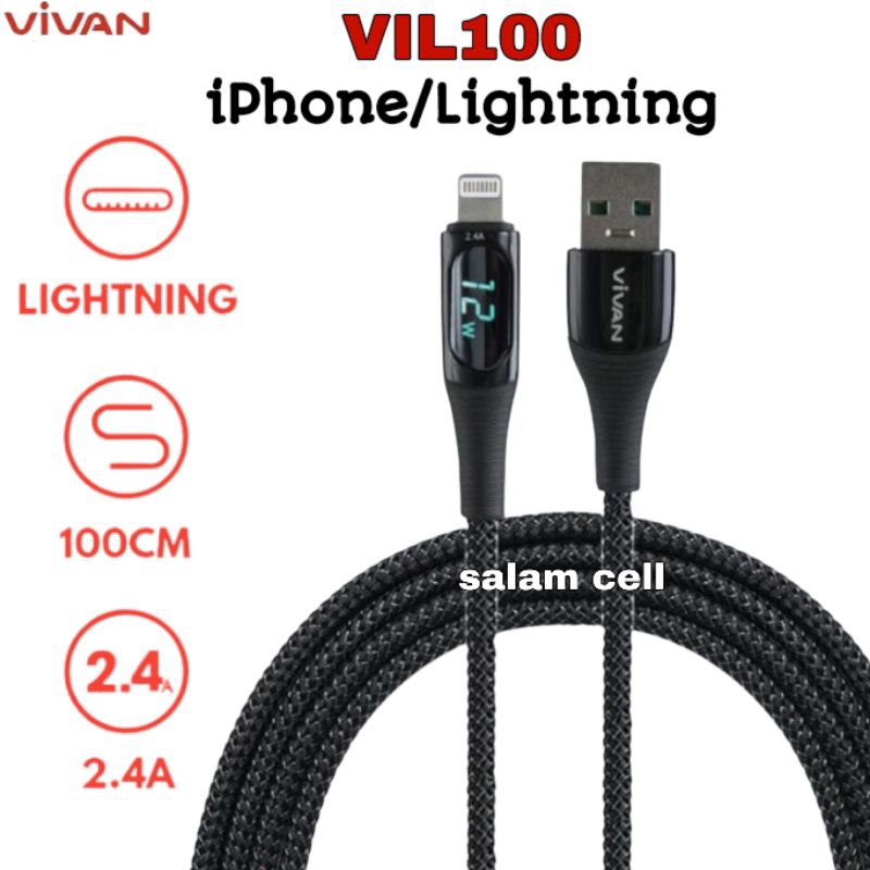 Kabel Data iphone VIVAN VIL100 Lightning Quick Charge Garansi Resmi