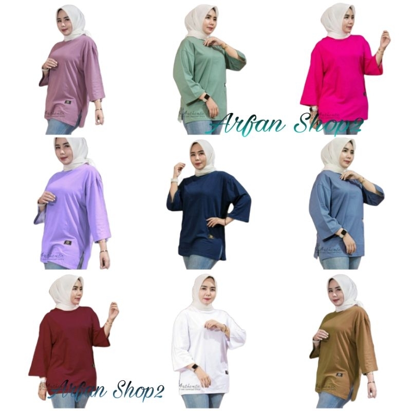 KAOS ATASAN JUMBO POLOS OVERSIZE TANGAN 7/8 DINARRY FASHION TOP TERBARU//TERLARIS//TERMURAH//BISACOD