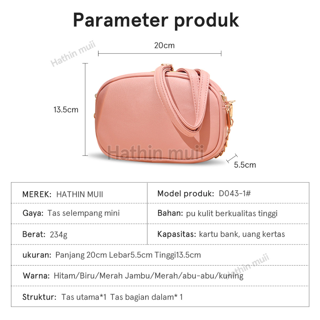 Hathin muii Tas Selempang Hiraki Handphone Wanita lmport Korea PUeather Premium Sofa Rachel slingbag Bahu Kecil shoulder Bag