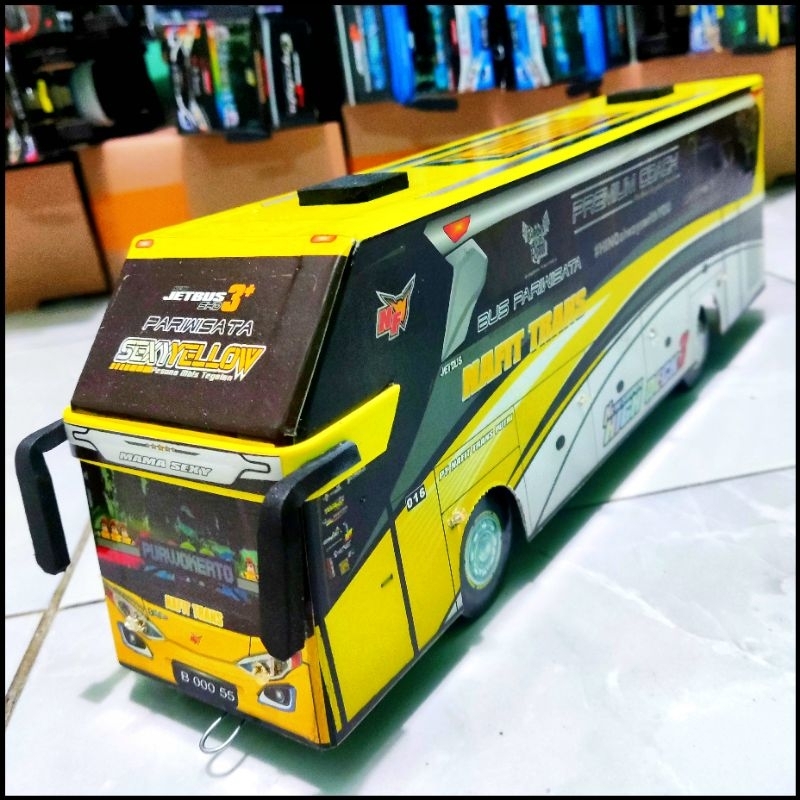 Mainan Miniatur Bus Telolet Basuri Nafit Trans Full Lampu