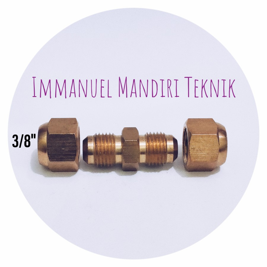 Double Nepel AC 3/8 / Pipa Tembaga 3/8 Flaring / Nepel AC 3/8