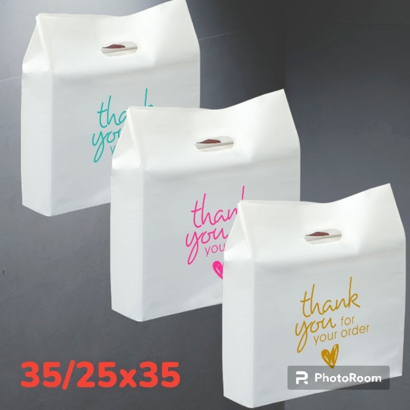 (isi 50pcs uk 35/25x35 Lipat Samping) Kantong plastik PE susu motif thank you lipatan samping | Kant
