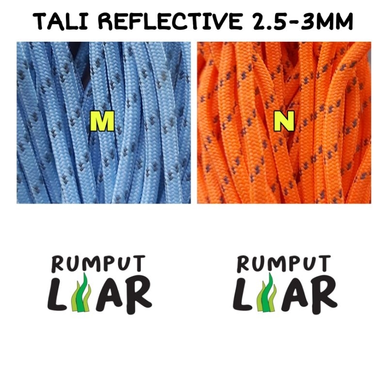 Tali Paracord Reflektif 2,5mm Tali Prusik Flysheet Tenda 3mm 2.5mm Menyala Reflective Bag Charm Strap Bag