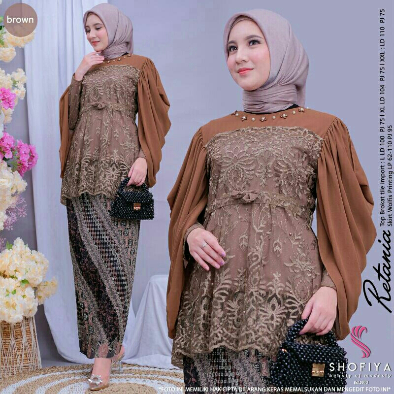 Retania kebaya set by shofiya sixe L,Xl ,Xxl mat brokat rok wolfis printing