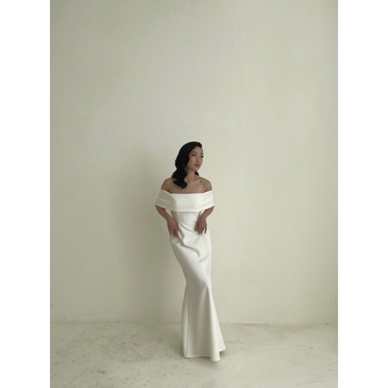 GAUN DRESS PREMIUM LONG DRESS WHITE MEWAH GAUN PUTIH WANITA DRESS PESTA NIKAH KONDANGAN GAUN PREWEDD