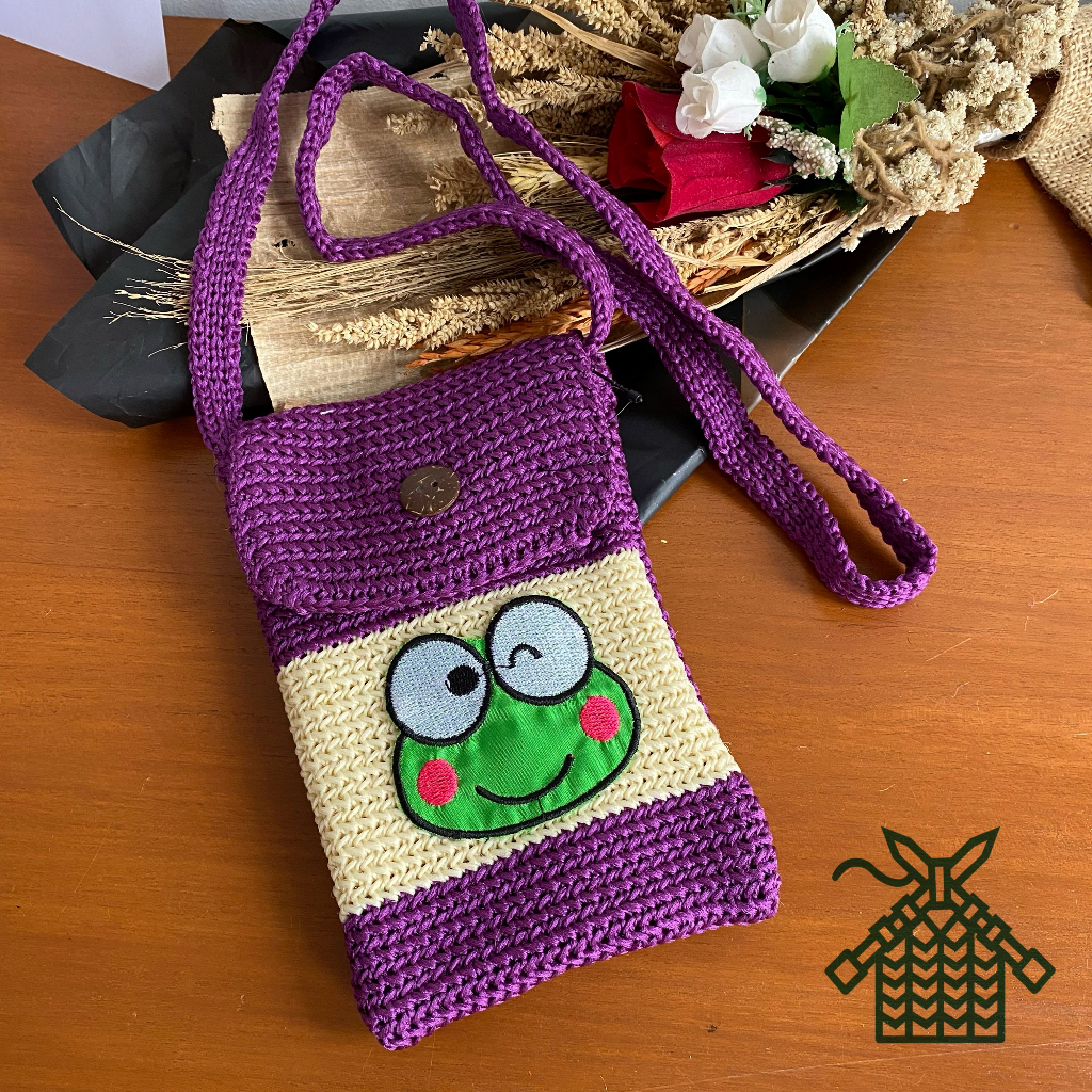 Tas hp rajut keroppy // slingphone karakter keropi rajut murah / tas selempang wanita