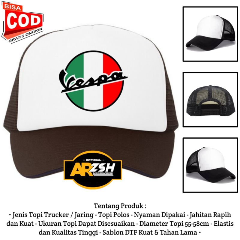 Topi Vespa Italia Trucker Jaring/Topi Trucker Jaring Distro Vespa Italia