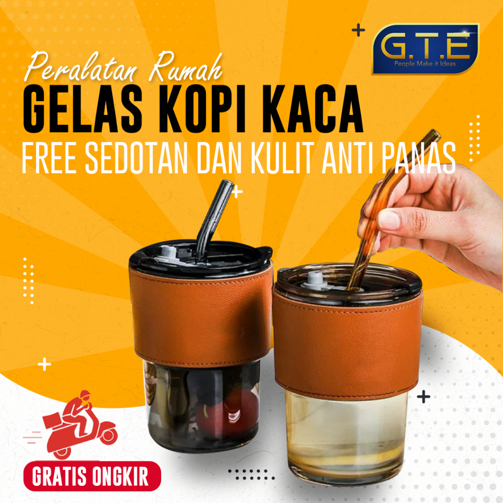 GTE | Tumbler Kopi Kaca Gelas Botol Dan Sedotan Cangkir Kopi Teh Mug Coffee Cup Milk Gelas Minum 400ml