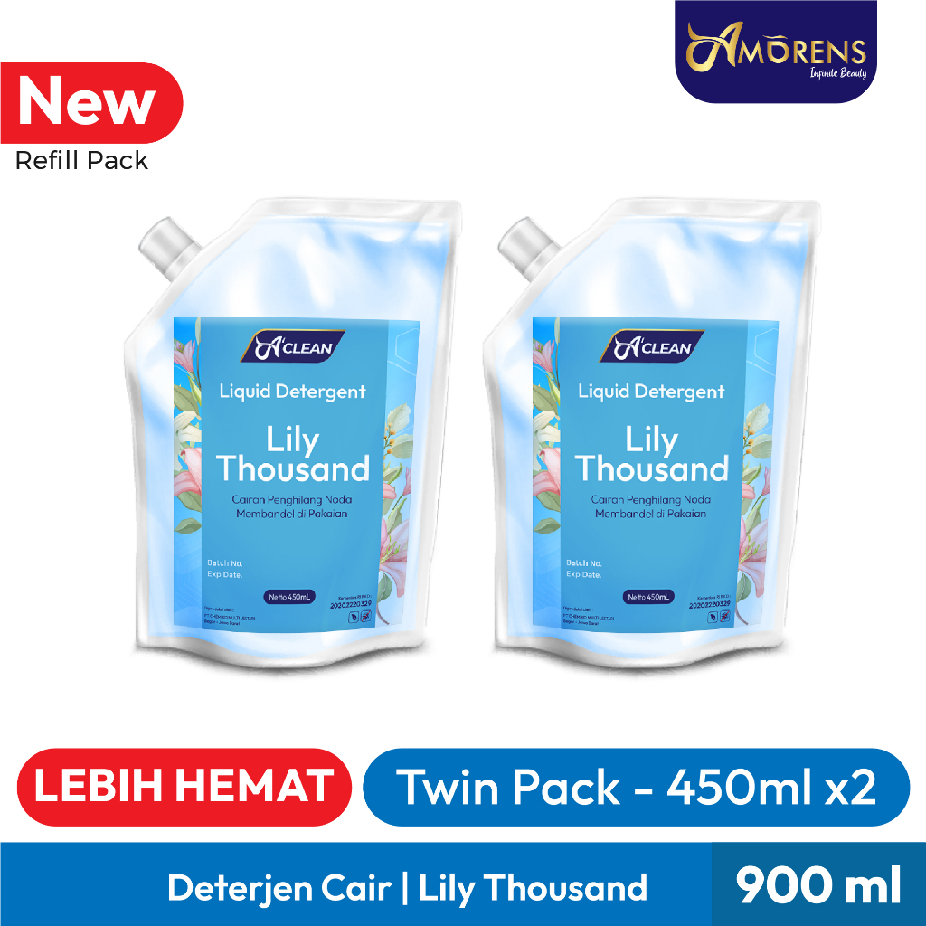 [Twin Pack] PROMO Deterjen Cair Refill Pack 2x 450ml / Liquid Detergent / Pembersih Pakaian dan Penghilang Noda 450ml Amorens [ 450 ml ]