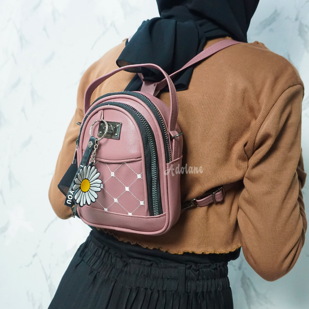 ADOLANE 202 TAS RANSEL 3 IN 1  BORDIR / TAS SLEMPANG WANITA / BACKPACK WANITA / BACKPACK FREE GANTUNGAN