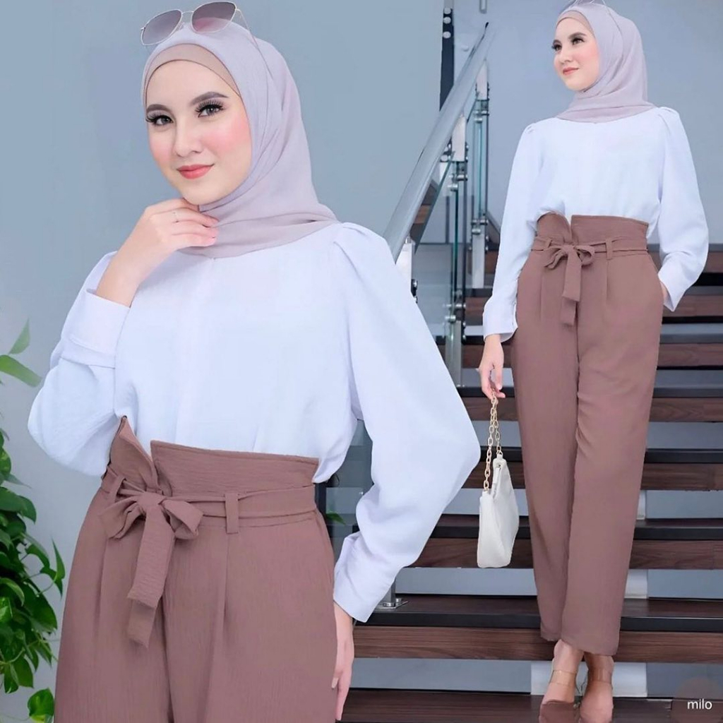 SETELAN WANITA KASUAL - RISDI ONE SET - ATASAN DAN CELANA WANITA KEKINIAN - BAHAN CRINKLE AIRFLOW