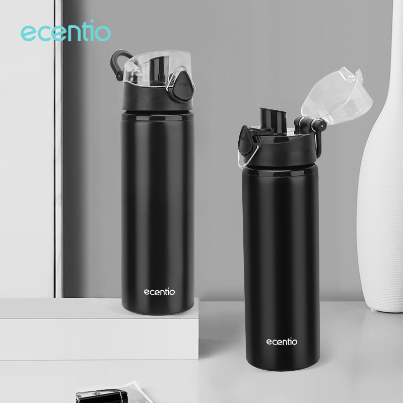 ecentio &amp; FOODI 750ml hitam Aluminum botol minum anti tumpah olahraga sepeda Hitam with cap/tumbler botol minum 750ml botol air black portable/bottle minum sepeda Hitam