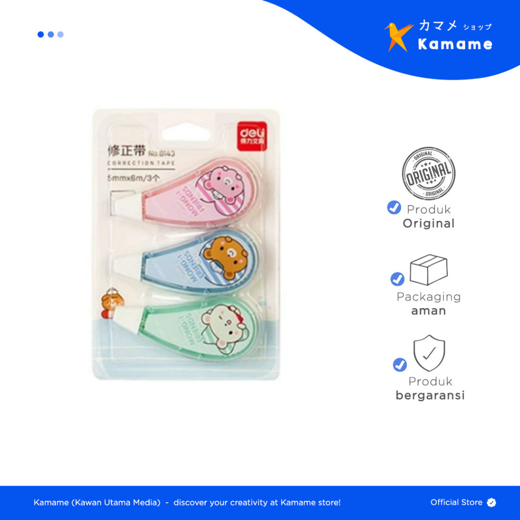 

Deli Correction Tape - Tip ex Kertas 3pcs/pack 6mx55mm 8143 - Kamame