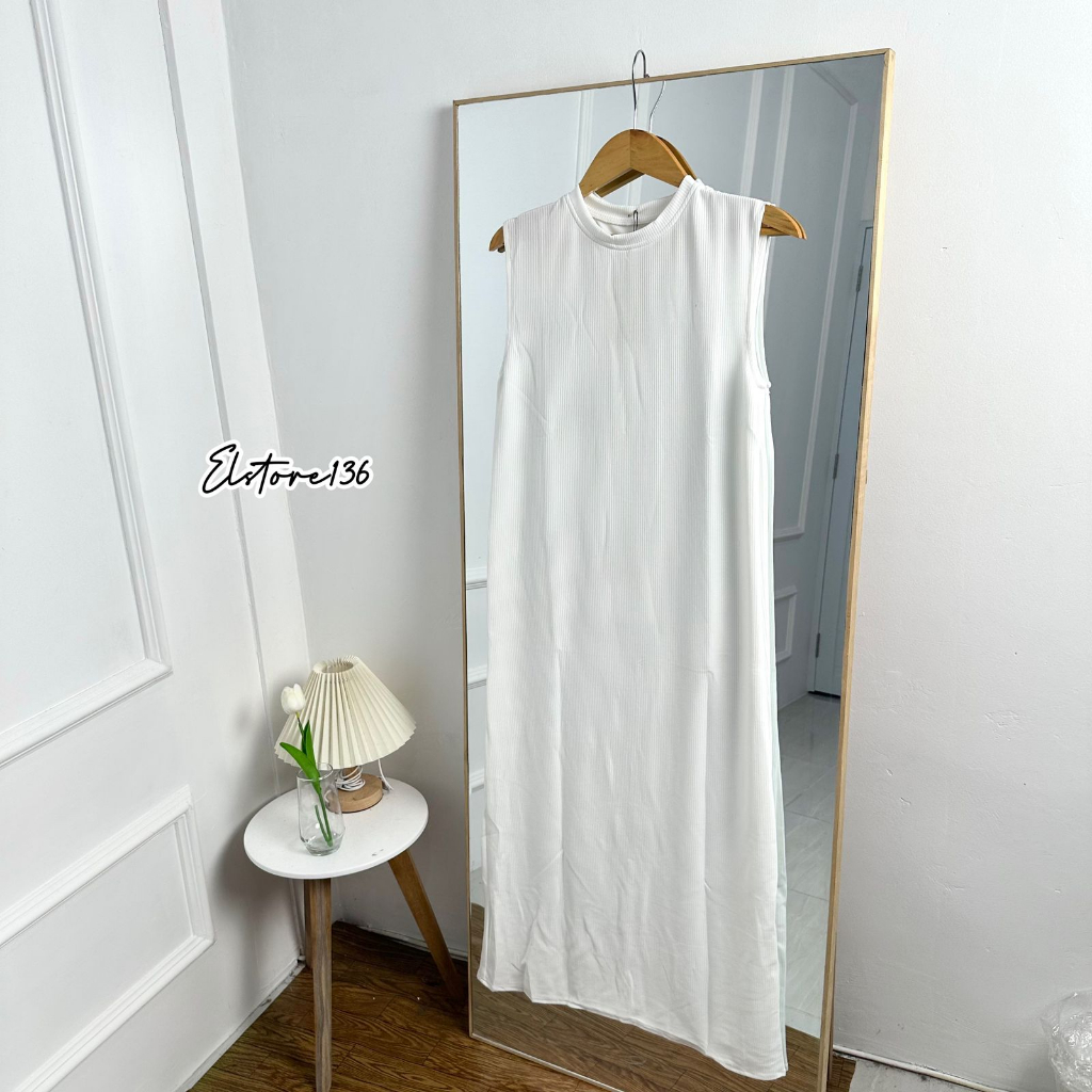 Inner Dress Knit Wanita Span Warna Pastel Tanpa Lengan Leher Bulat OOTD Kekinian