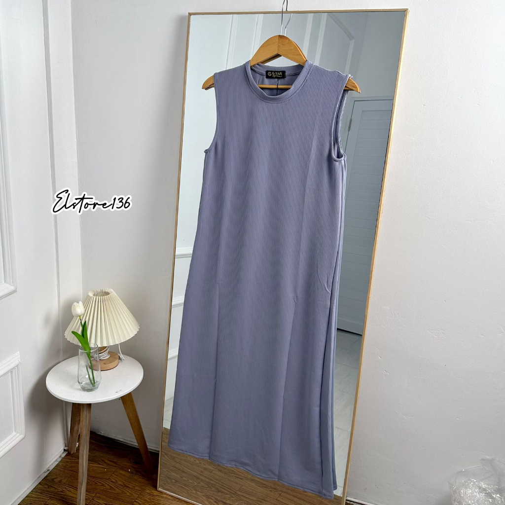 Inner Dress Knit Wanita Span Warna Pastel Tanpa Lengan Leher Bulat OOTD Kekinian