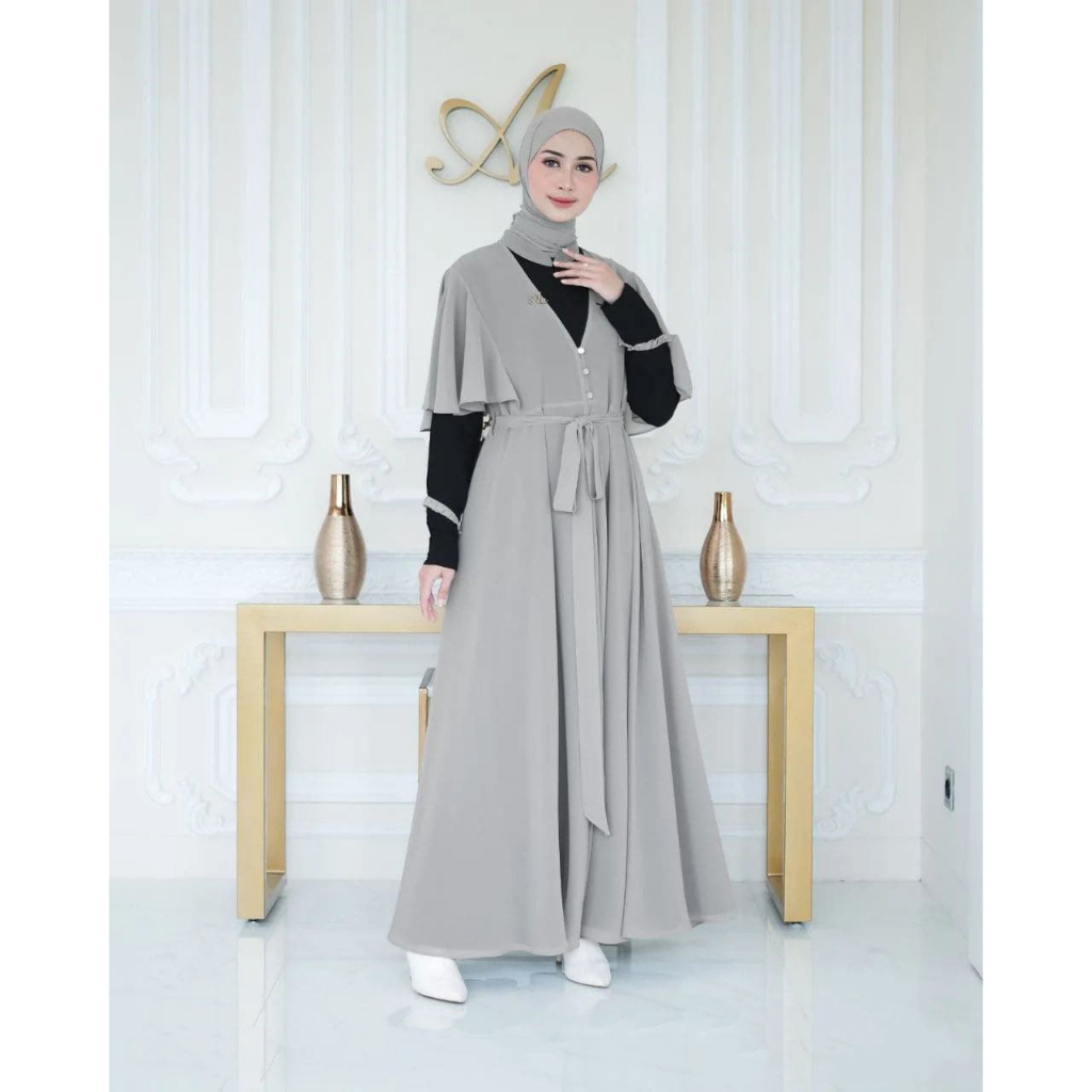 Nameera Dress Wanita Dewasa Busui Bahan Syakilla Mix Ceruty Babydoll Polos Premium LD 110Cm Fit To XL Jumbo / Fashion Muslim Wanita Kombinasi 2 Warna Terbaru