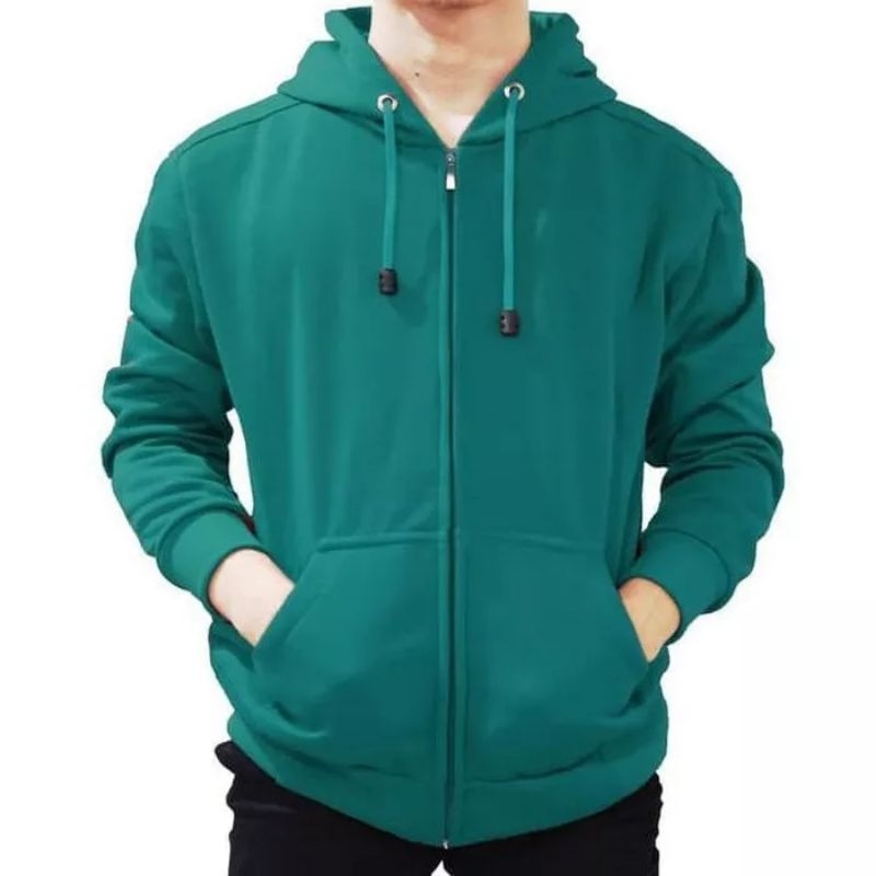 Sweater hoodie zipper import warna biru tosca