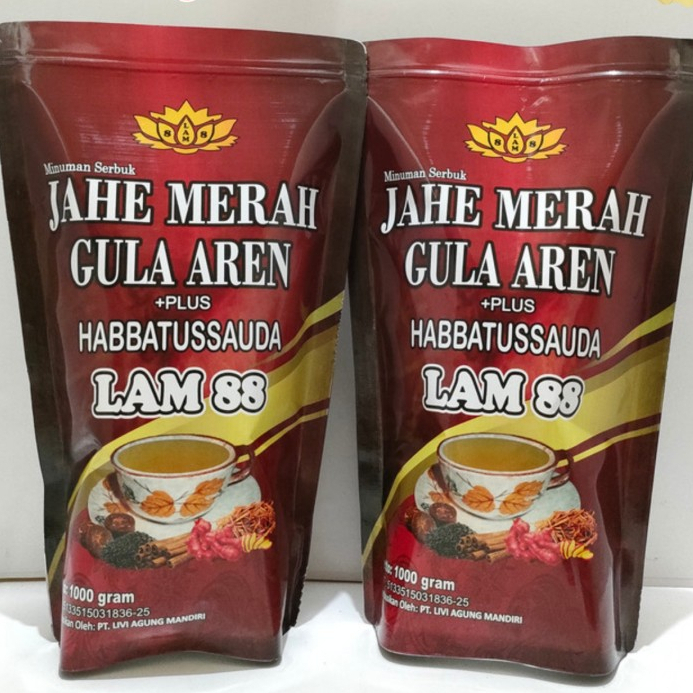 

Jahe Merah Gula Aren Plus Habbatussauda LAM 88 1000gr/1kg/250g