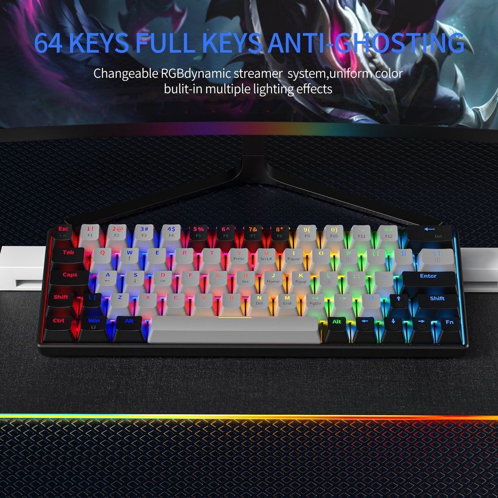 ZIFRIEND 63 Keys Mechanical Keyboard Rainbow Backlit Hot Swappable Blue Red Switch Gaming Keyboard