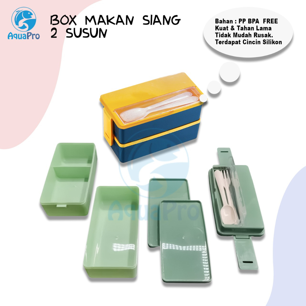 Lunch Box 2 Susun Kode T002 Kotak Makan Susun Bento Lunch Box Sudah Terdapat Sendok Dan Garpu BPA FREEKotak Bento Lapisan Ganda Wadah Makanan dengan Perkakas Portabel Microwave Kompartemen Makan Siang Kotak Makan Siang Casing Bento