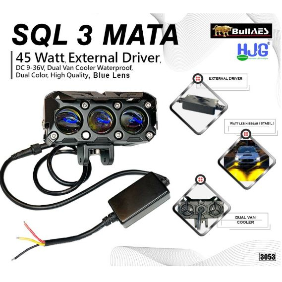 SQL 3 MATA lampu led laser mini projie proji 45W 45 watt driver luar mobil motor tembak super terang