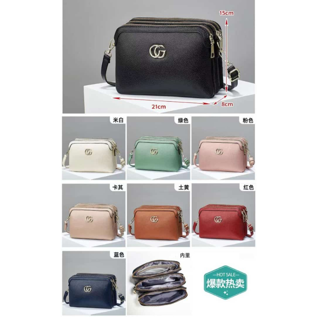 (PINK_IMP) New Import Tas SlingBag 3 resleting. Warna bagus netral Fashion Importt Wanita Premium