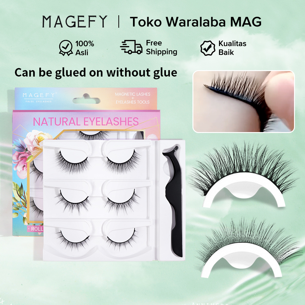 MAGEFY 3 Pasang Bulu Mata Palsu Tanpa Lem - Riasan Cepat &amp; Natural 3D Eyelashes Extension Premium Knot Free Berperekat Yang Dapat Digunakan Kembali Dan Dapat Dengan Mudah Diaplikasikan Dalam 3 Detik 7420